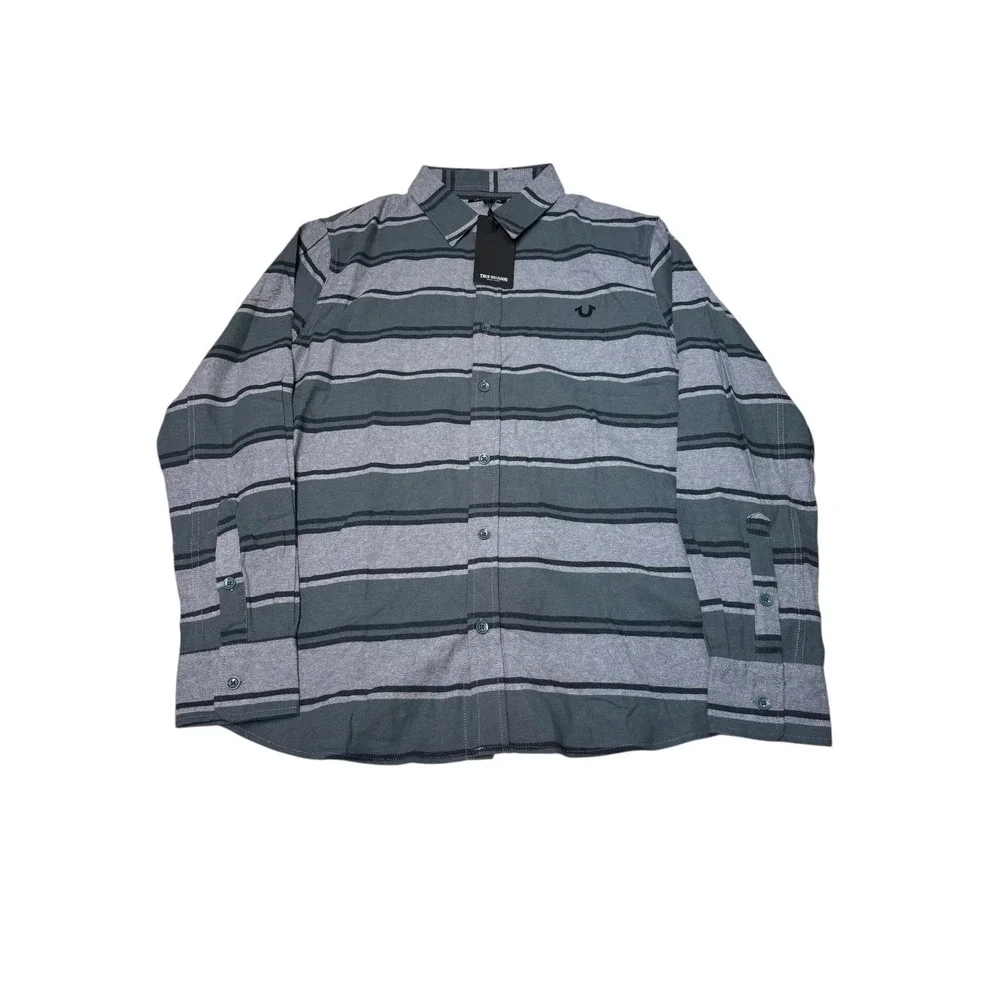NWT True Religion Mens L/G‎ Long Sleeve Striped Button Down Shirt Shipyard